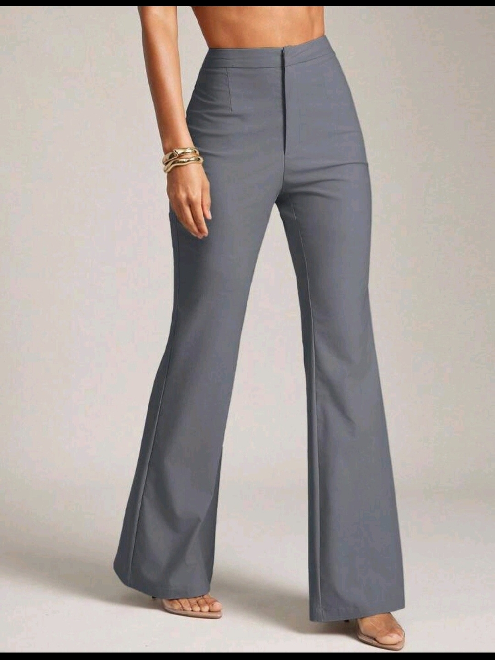 NEW High-Waist Gray Flare Pants - Classic Women's Trousers